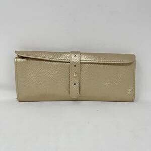 JAGGS Gold Metallic Leather‎ Jewelry Roll w/Zippered Compartments